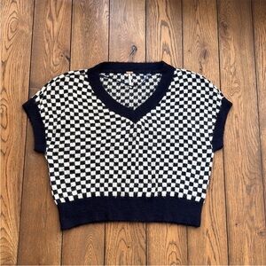 Free people white and navy checkered sweater vest